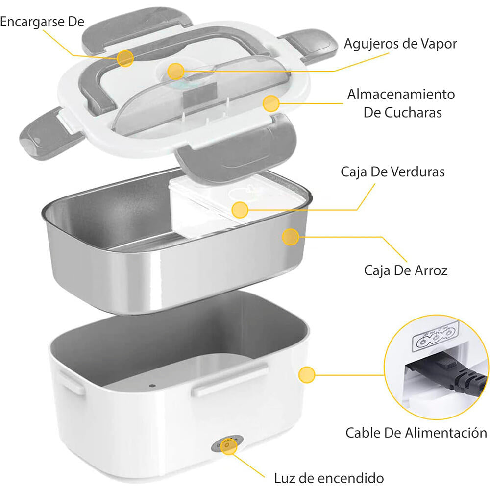 Tartera Fiambrera Eléctrica 2 en 1 Con Recipiente De ACERO Para Calentar en Coche Oficina